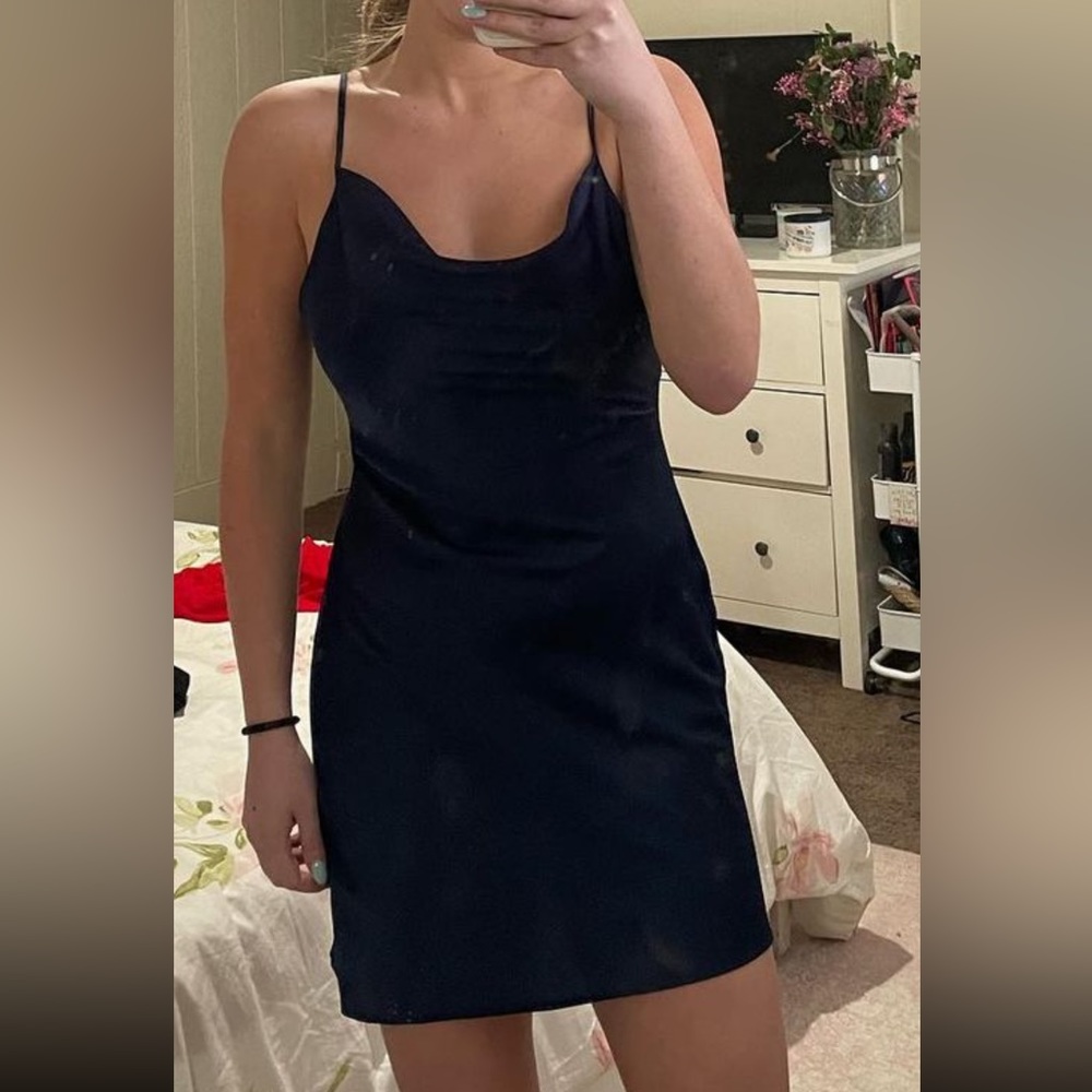 Urban outfitters navy satin cowl neck dress size medium